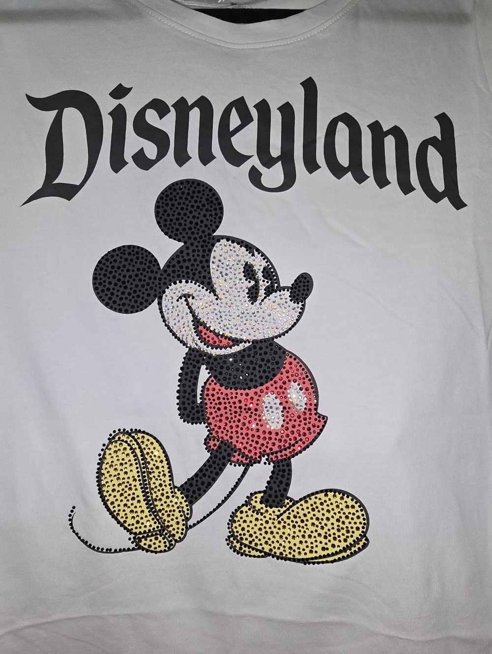 Disneyland Rhinestones Classic Mickey Mouse White Scoop Neck T-Shirt Size Small - Picture 2 of 6